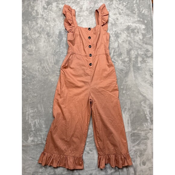 English Factory Women’s M Terracotta Pink Ruffle Sleeveless Jumpsuit Pockets - Picture 1 of 7